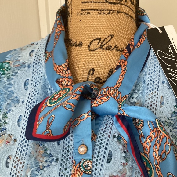 Dalia Mac Phee 2X dress! Beautiful print florals and chains! Lace and pleats - Picture 3 of 11